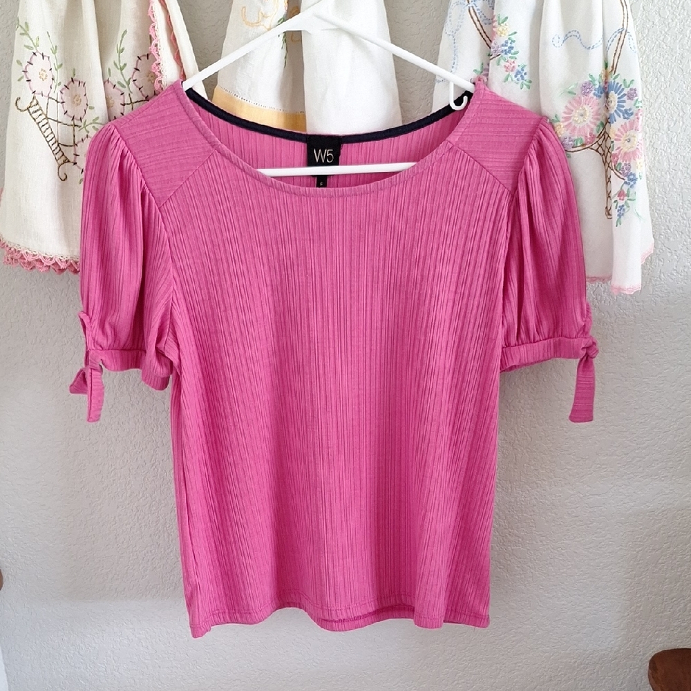 W5 Women's Fuchsia Blouse with Tie Sleeves